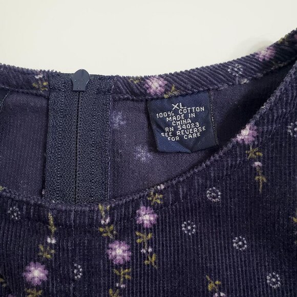 GAP Vintage Girls Corduroy Jumper Dress XL Navy Floral Cotton Pockets Sl… - Picture 5 of 12